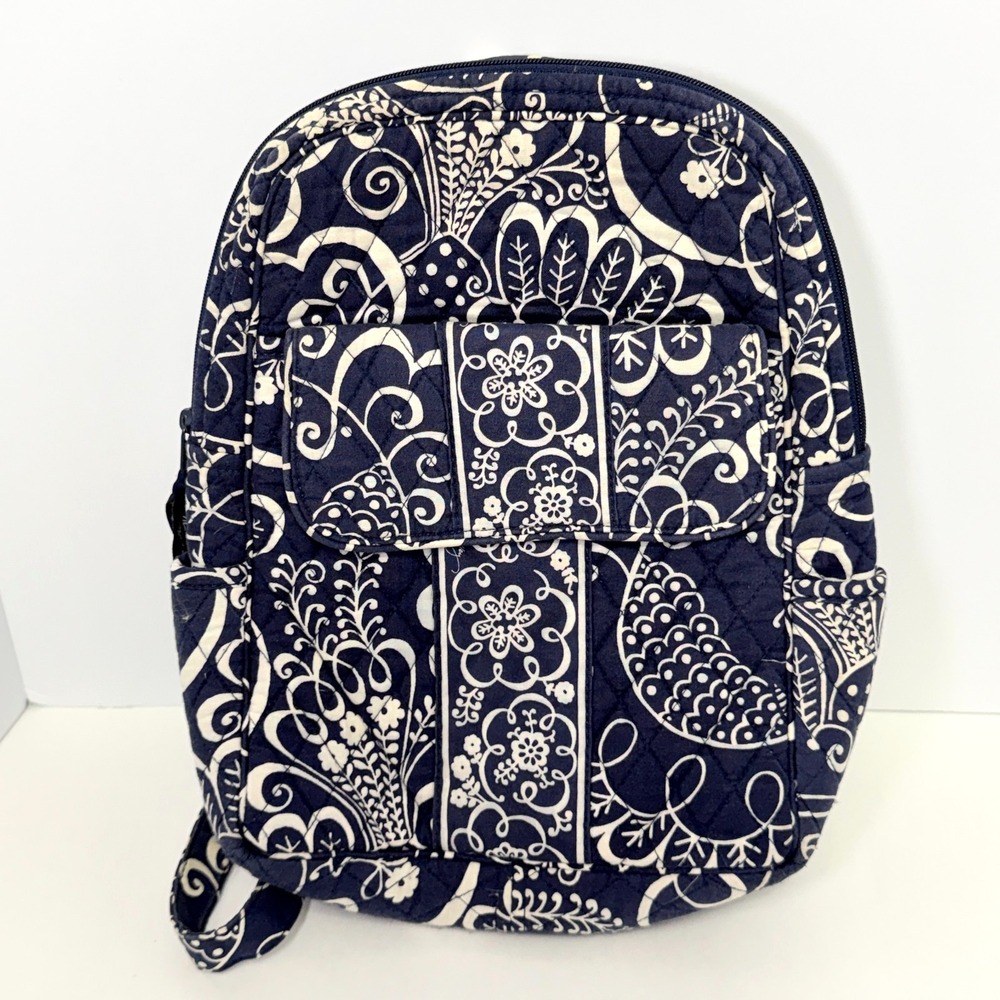 Vera Bradley Mini Backpack Twirly Bird Navy Cream Quilted Cotton Retired Print